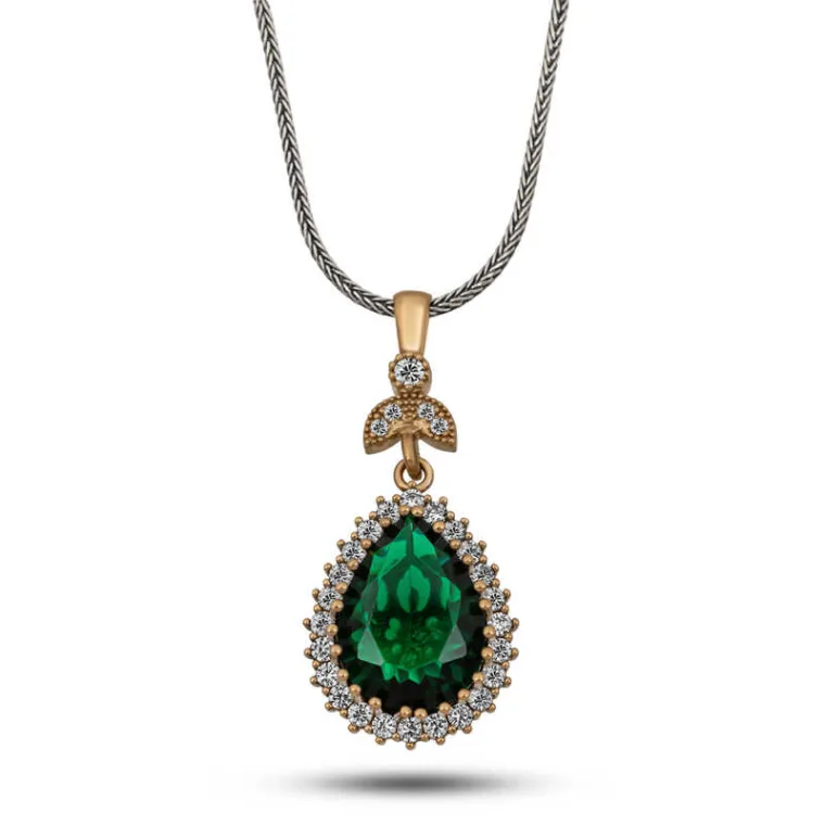 Sterling Silver Hurrem Sultan Emerald Zircon Pendant Necklace for Women alternate view