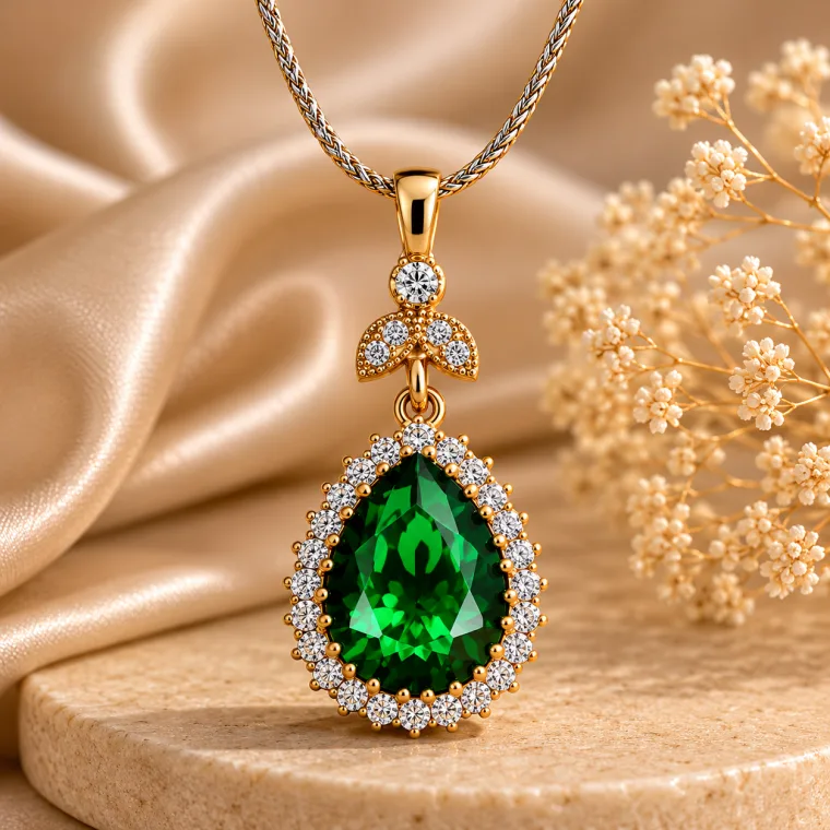 Oxidized Sterling Silver Hurrem Sultan (Roxelana) Green Zircon Pendant Necklace for Women