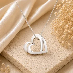 Sterling Silver Double Heart Love Necklace for Women | Romantic Pendant Necklace thumbnail