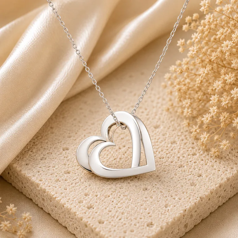 Sterling Silver Double Heart Love Necklace for Women