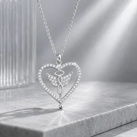 Sterling Silver Winged Infinity Heart Necklace with Zircon Stones for Women thumbnail