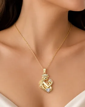 Gold Plated Sterling Silver Mother and Baby Heart Necklace with Stone Detail for Women - image 3 thumbnail