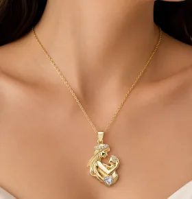 Gold Plated Sterling Silver Mother and Baby Heart Necklace with Stone Detail for Women - image 5 thumbnail