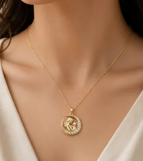 Gold Plated Sterling Silver Mother and Baby Crescent Moon Necklace with Zircon Stone Detail for Women - image 3 thumbnail