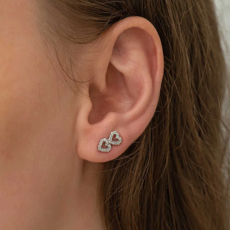 Sterling Silver Double Heart Zircon Stud Earrings for Women – Minimal Romantic Everyday Jewelry - image 2