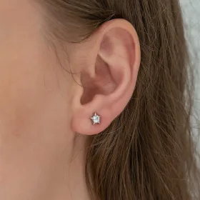 Rhodium Plated Sterling Silver Single Stone Star Stud Earrings for Women | Minimalist Celestial Jewelry - image 2 thumbnail