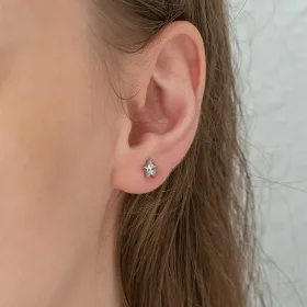 Rhodium Plated Sterling Silver Single Stone Star Stud Earrings for Women | Minimalist Celestial Jewelry - image 3 thumbnail