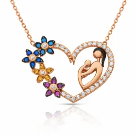 Sterling Silver Heart Mother and Child Pendant Necklace for Women - image 2 thumbnail