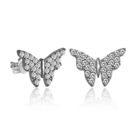 Rhodium Plated Sterling Silver White Butterfly Stud Earrings for Women – Zircon Sparkle Minimal Nature Jewelry thumbnail
