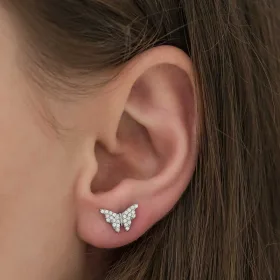 Rhodium Plated Sterling Silver White Butterfly Stud Earrings for Women – Zircon Sparkle Minimal Nature Jewelry - image 2 thumbnail