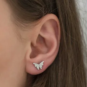 Rhodium Plated Sterling Silver White Butterfly Stud Earrings for Women – Zircon Sparkle Minimal Nature Jewelry - image 3 thumbnail