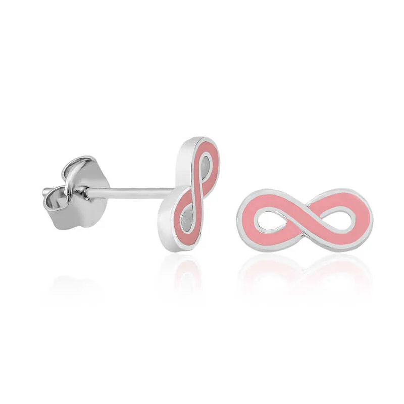 Rhodium Plated Sterling Silver Heart Infinity Stud Earrings for Women with Zircon Stones