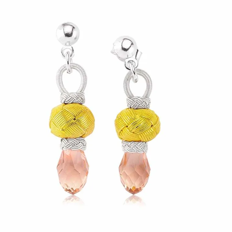 Handwoven Kazaziye (1000 Silver Wire) Pink Stone Drop Earrings for Women – Sterling Silver Filigree Artisan Jewelry