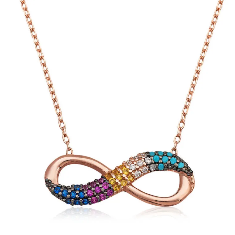 Sterling Silver Infinity Necklace for Women – Rose Gold Plated Colorful Infinity Pendant Jewelry