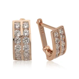 Sterling Silver Double Row White Stone J Earrings for Women | Rose Gold Plated Earrings thumbnail