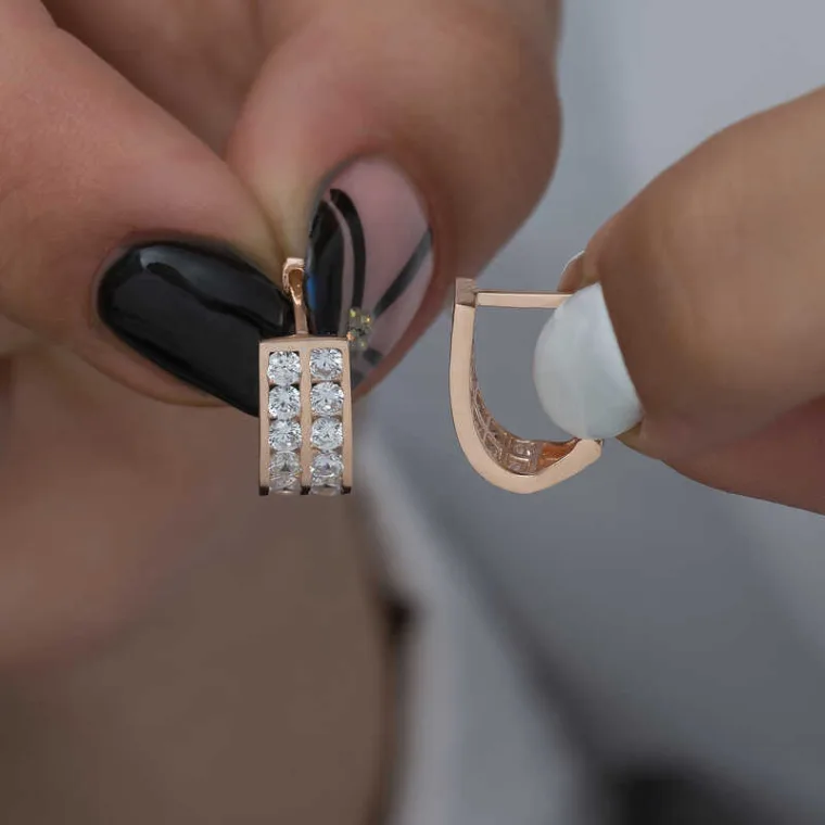 Sterling Silver Double Row White Stone J Earrings for Women alternate view