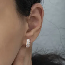 Sterling Silver Double Row White Stone J Earrings for Women | Rose Gold Plated Earrings - image 3 thumbnail