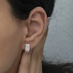 Sterling Silver Double Row White Stone J Earrings for Women | Rose Gold Plated Earrings - image 4 thumbnail