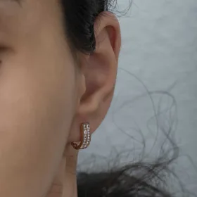 Sterling Silver Double Row White Stone J Earrings for Women | Rose Gold Plated Earrings - image 5 thumbnail