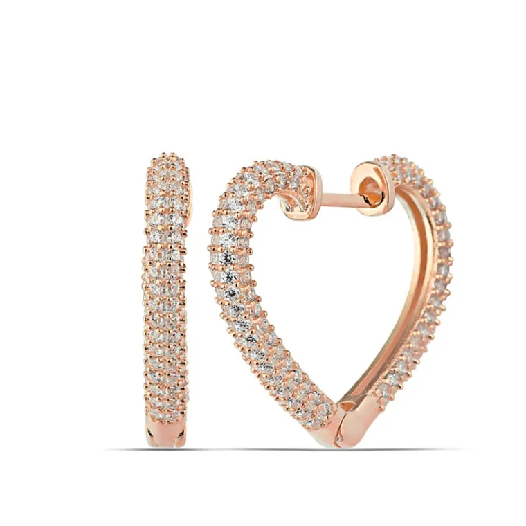 Sterling Silver Rose Gold Plated Heart Earrings for Women – Elegant Romantic Jewelry