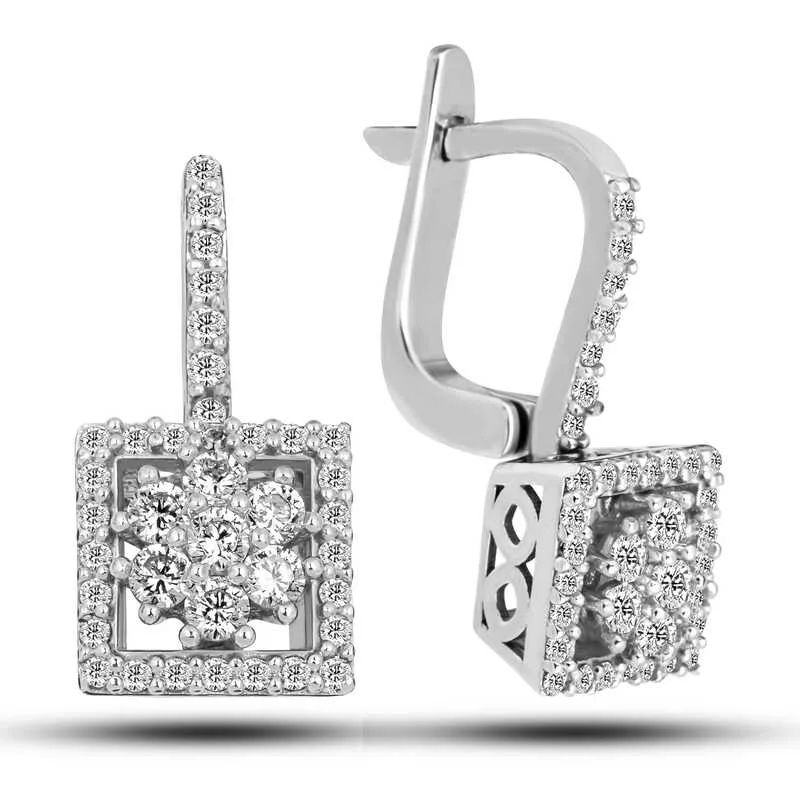 Sterling Silver Square Cut Zircon Drop Earrings for Women – Elegant Minimal Statement Jewelry