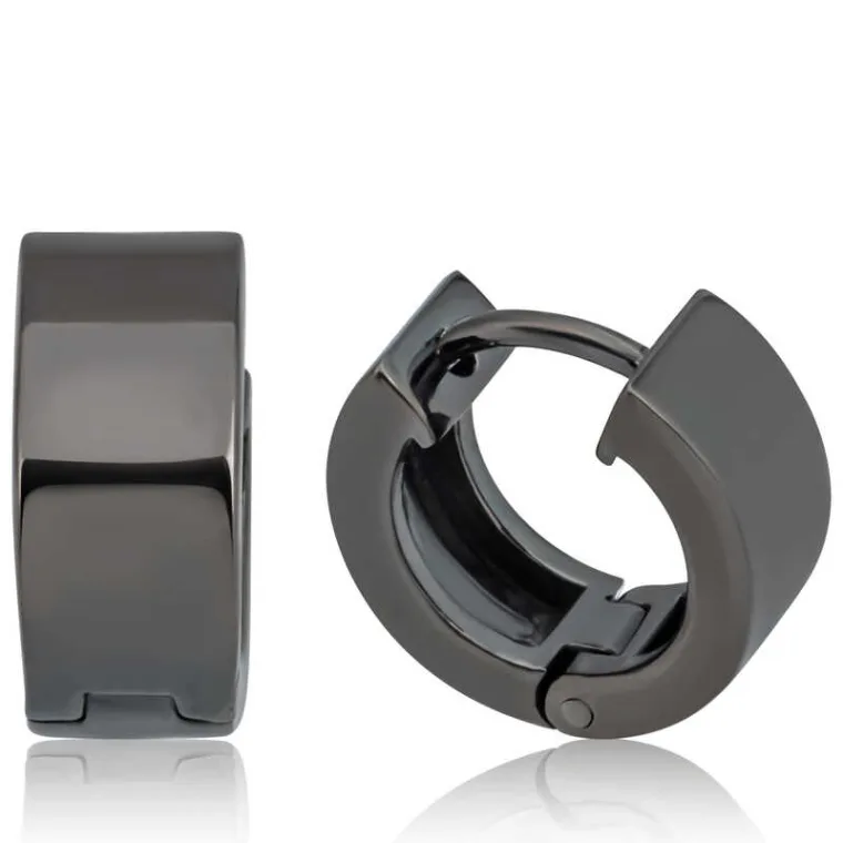 Black Rhodium Plated Sterling Silver Hoop Earrings for Men – Minimal Everyday Classic Jewelry