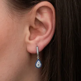 Rhodium Plated Sterling Silver Evil Eye Teardrop Dangle Earrings for Women with Zircon Stones - image 2 thumbnail