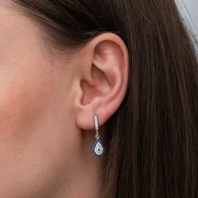 Rhodium Plated Sterling Silver Evil Eye Teardrop Dangle Earrings for Women with Zircon Stones - image 3 thumbnail