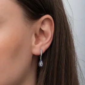Rhodium Plated Sterling Silver Evil Eye Teardrop Dangle Earrings for Women with Zircon Stones - image 4 thumbnail