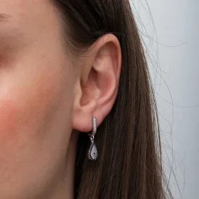 Rhodium Plated Sterling Silver Evil Eye Teardrop Dangle Earrings for Women with Zircon Stones - image 5 thumbnail