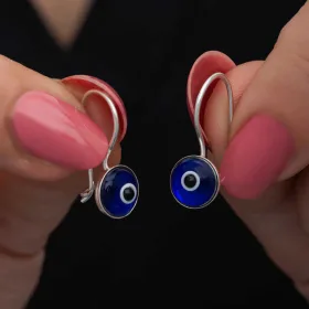 Rhodium Plated Sterling Silver Dangle Evil Eye Earrings for Women – Zircon Protection Charm Jewelry thumbnail