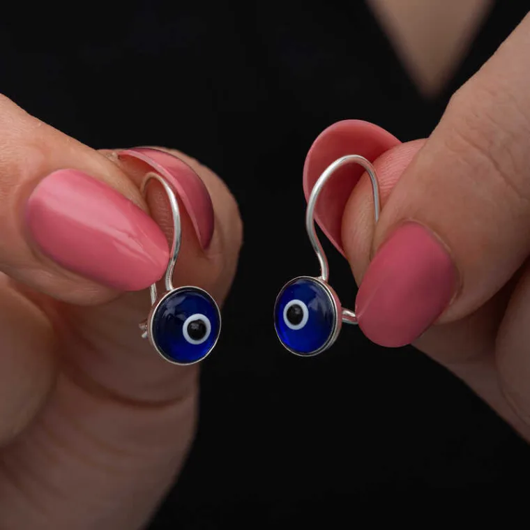 Rhodium Plated Sterling Silver Dangle Evil Eye Earrings for Women – Zircon Protection Charm Jewelry alternate view