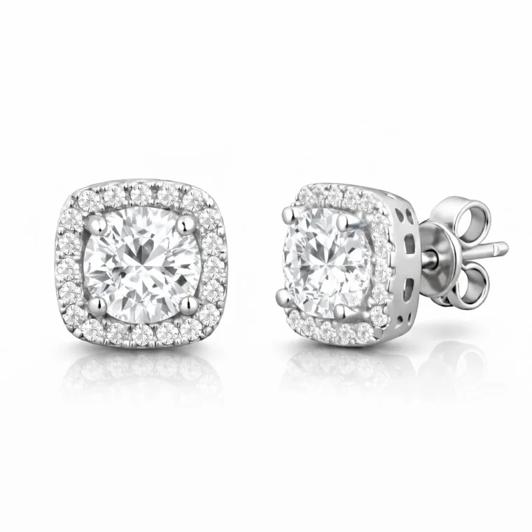 Sterling Silver Square Diamond-Style Zircon Stud Earrings for Women – Modern Pave Set Statement Jewelry