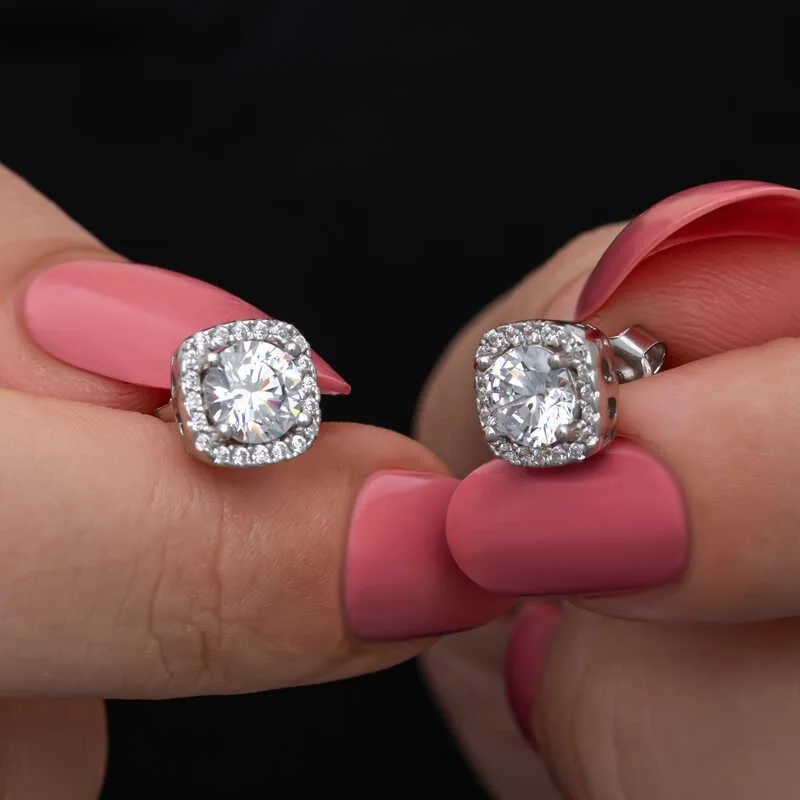 Sterling Silver Square Diamond-Style Zircon Stud Earrings for Women – Modern Pave Set Statement Jewelry - image 2