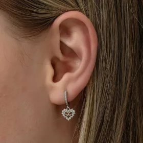 Sterling Silver Heart Bow Dangle Earrings for Women | Pearl & Zircon Earrings - image 2 thumbnail