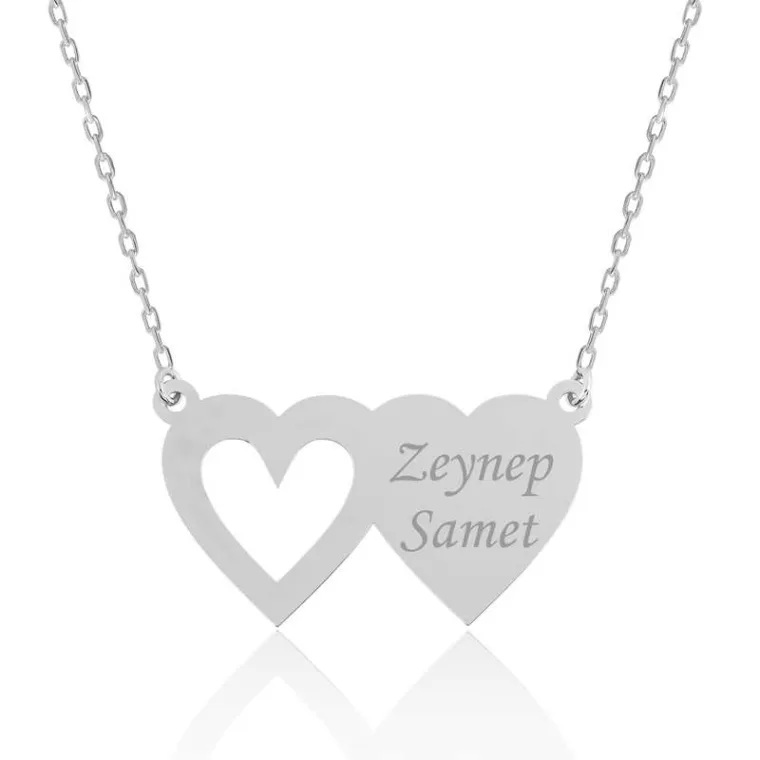 Sterling Silver Personalized Two Hearts Name Necklace for Women – Custom Double Heart Pendant Jewelry