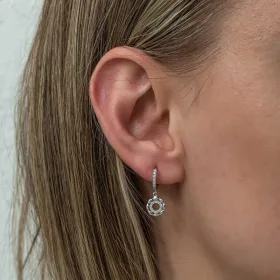 Rhodium Plated Sterling Silver Dangle Hoop Earrings for Women | Zircon Stone Drop Earrings - image 2 thumbnail