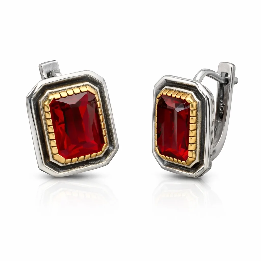 Rhodium Plated Sterling Silver Ruby Stone Ornate Drop Earrings for Women – Handmade Vintage Ethnic Jewelry