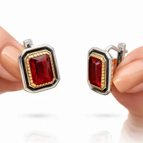 Rhodium Plated Sterling Silver Ruby Stone Ornate Drop Earrings for Women – Handmade Vintage Ethnic Jewelry - image 3 thumbnail