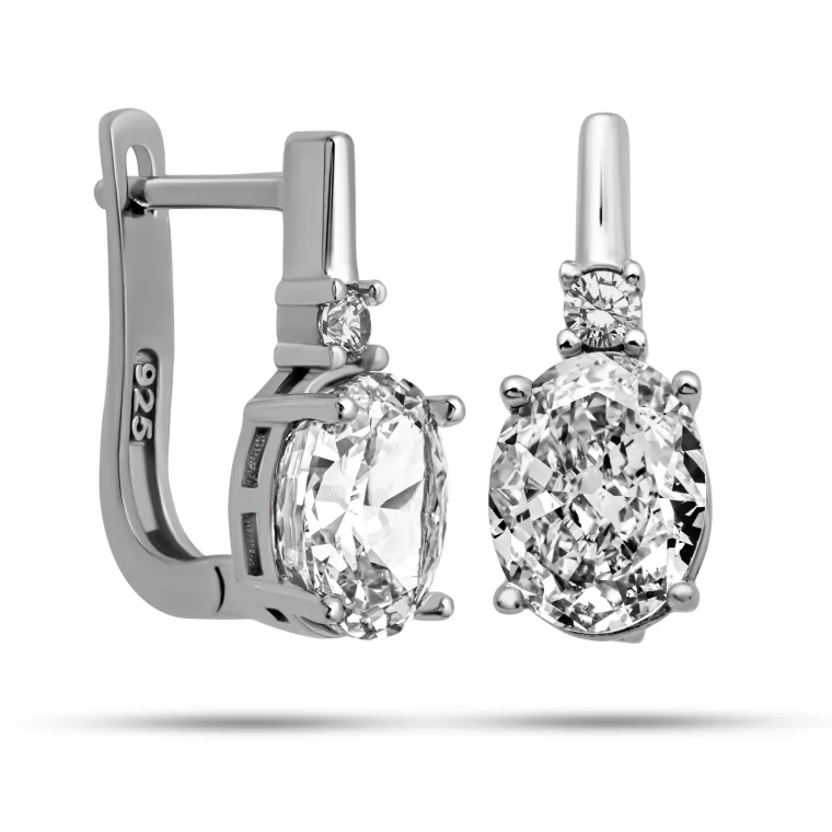 Sterling Silver Ice Cut Oval Zircon Earrings for Women – Elegant Sparkling Drop Jewelry
