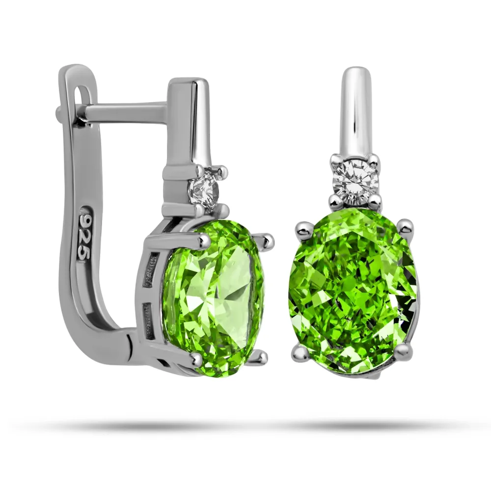 Sterling Silver Ice Cut Oval Green Zircon Earrings for Women – Elegant Sparkling Drop Jewelry