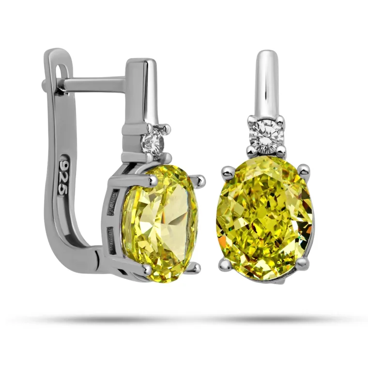 Sterling Silver Ice Cut Oval Yellow Zircon Earrings for Women – Elegant Sparkling Drop Jewelry