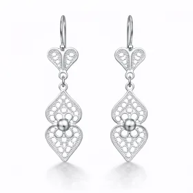Sterling Silver Filigree (Telkari) Motif Breeze Drop Earrings for Women – Handmade Dangle Ethnic Jewelry thumbnail