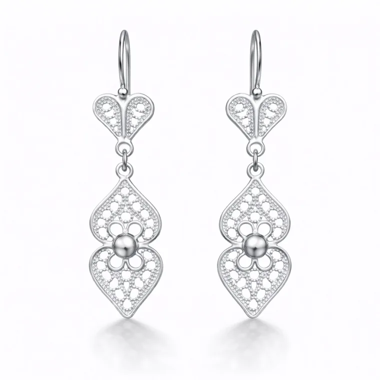 Sterling Silver Filigree (Telkari) Motif Breeze Drop Earrings for Women – Handmade Dangle Ethnic Jewelry