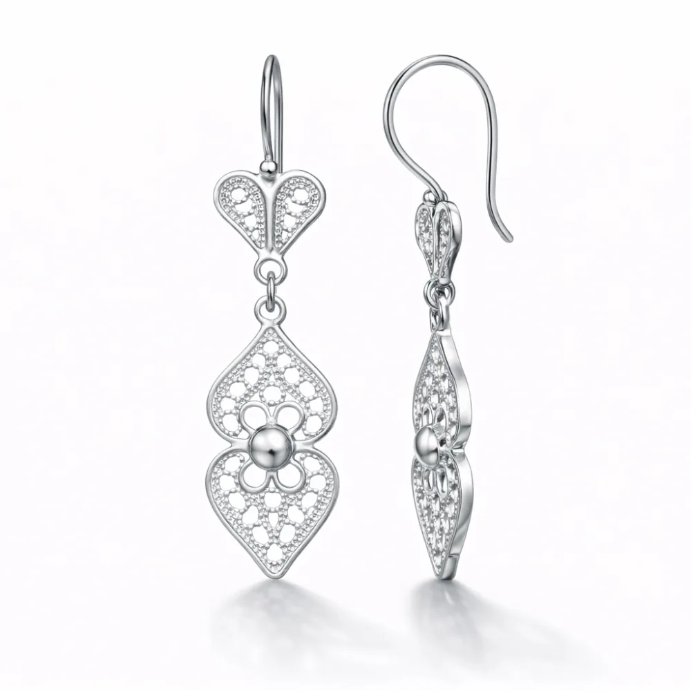 Sterling Silver Filigree (Telkari) Motif Breeze Drop Earrings for Women – Handmade Dangle Ethnic Jewelry - image 2