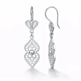 Sterling Silver Filigree (Telkari) Motif Breeze Drop Earrings for Women – Handmade Dangle Ethnic Jewelry - image 2 thumbnail