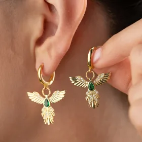 Sterling Silver Gold-Plated Phoenix Drop Earrings with Emerald Green Zircon Stone for Women - image 2 thumbnail