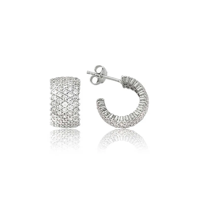 Rhodium Plated Sterling Silver Five-Row Zircon Hoop Earrings for Women | White Eternity Style Statement Earrings