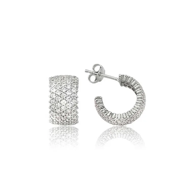 Rhodium Plated Sterling Silver Five-Row Zircon Hoop Earrings for Women