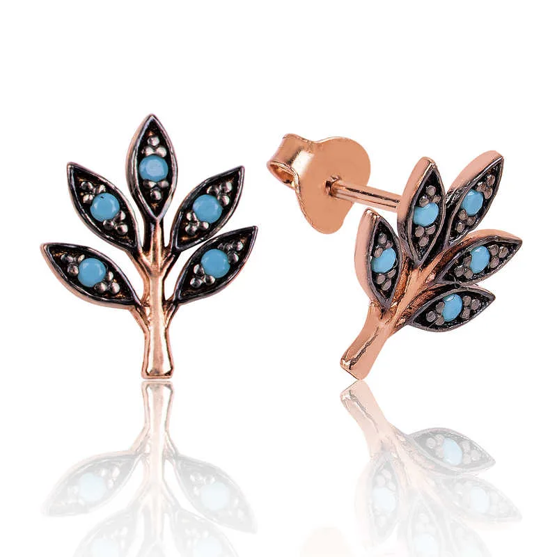 Sterling Silver Rose Gold Plated Love Branch Stud Earrings for Women – Elegant Nature Inspired Jewelry